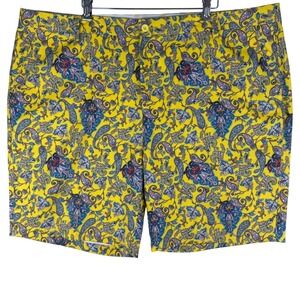 Hreski Golf Shorts‎ Mens 44 Yellow Paisley Performance Stretch Flat Front
